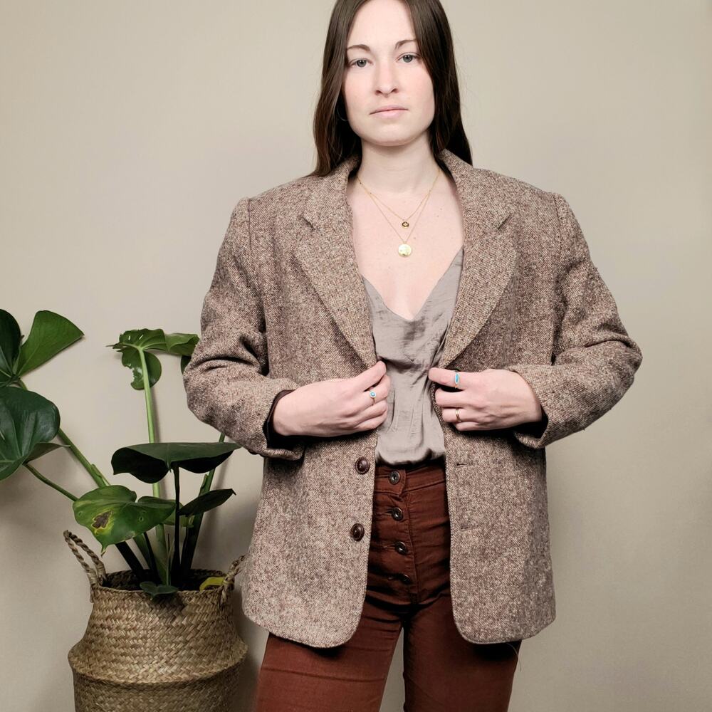 Vintage 80s 90s Tweed Wool Blazer Brown W's L / M's M
